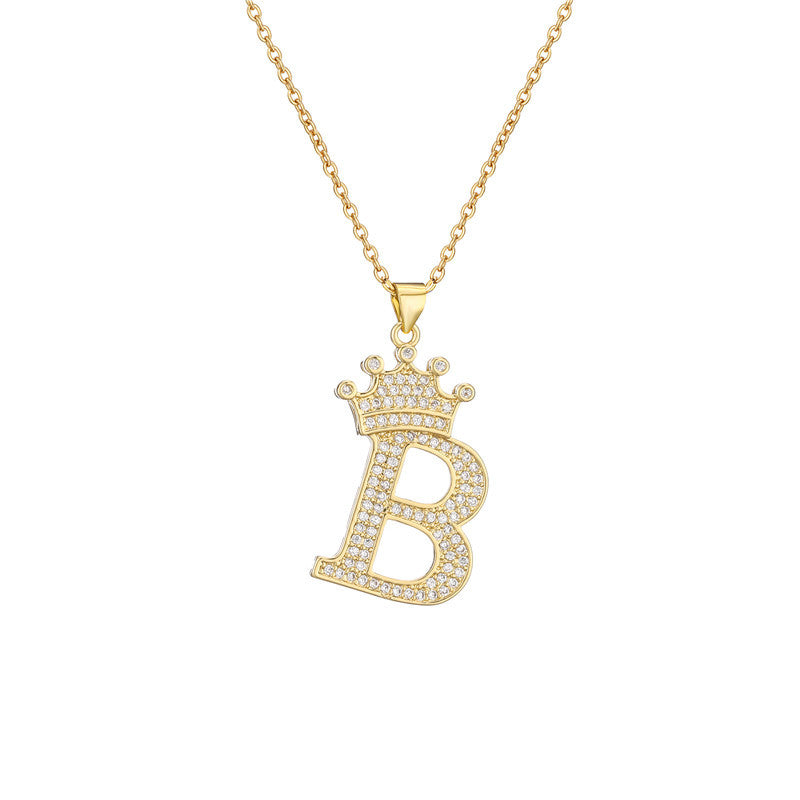 Wholesale Gold Plated Zirconia Letter Copper Necklace